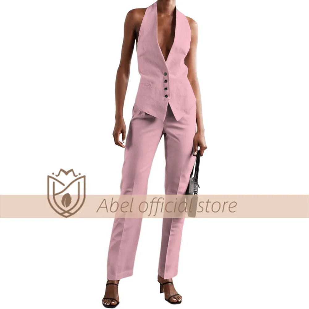 Women's Linen Tank Top and Suit Pants Set of 2 - Handmade custom lightweight design for parties, events and casual occasions