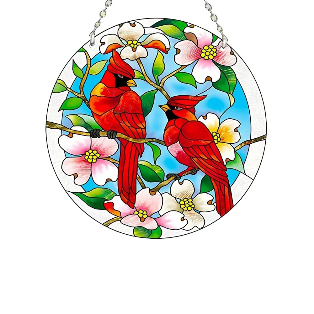 

Red Birds Board Stained Suncatchers Acrylic Non Fading Not Easily Breakable Realistic Decoration Balconies Decor
