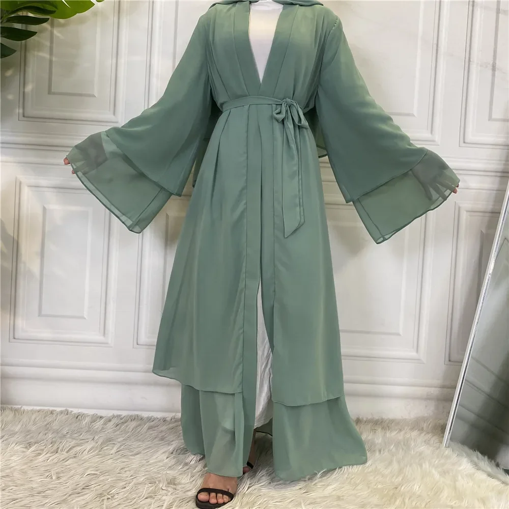 New Solid Color Arab Dubai Fashion Muslim Cardigan Chiffon Gown Fashion Kimono Robe Femme Musulmane Turkish Tunic Open Abaya