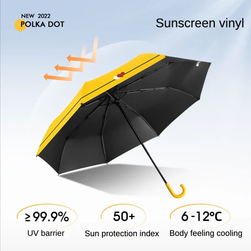 Folding Umbrella for Women and Girls, Thick Sun Umbrella, Anti-Ultraviolet Sunshade, Black Coating, UV Umbrellas, Kids