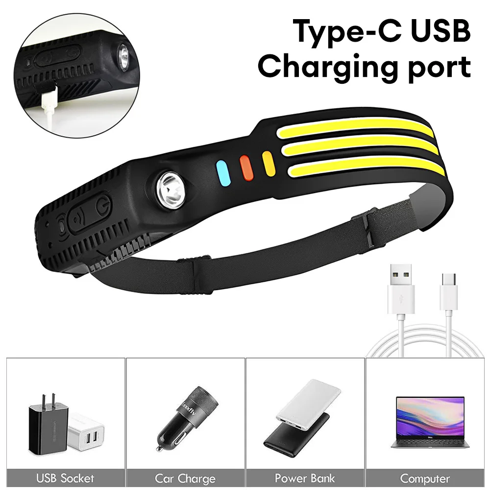 Sensor Headlamp LED Head Flashlight USB Rechargeable Waterproof Headlamp Outdoor Camping Fishing Lantern 10 Lighting Modes head flashlight cob headlamp