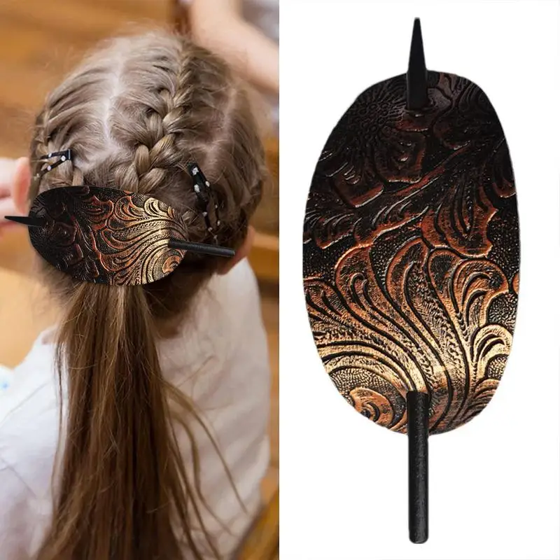 Leather Hair Barrette With Stick Faux Leather Hair Barrette Hair Tie Leather And Stick Hair Slide Ponytail Hair Accessories #W0