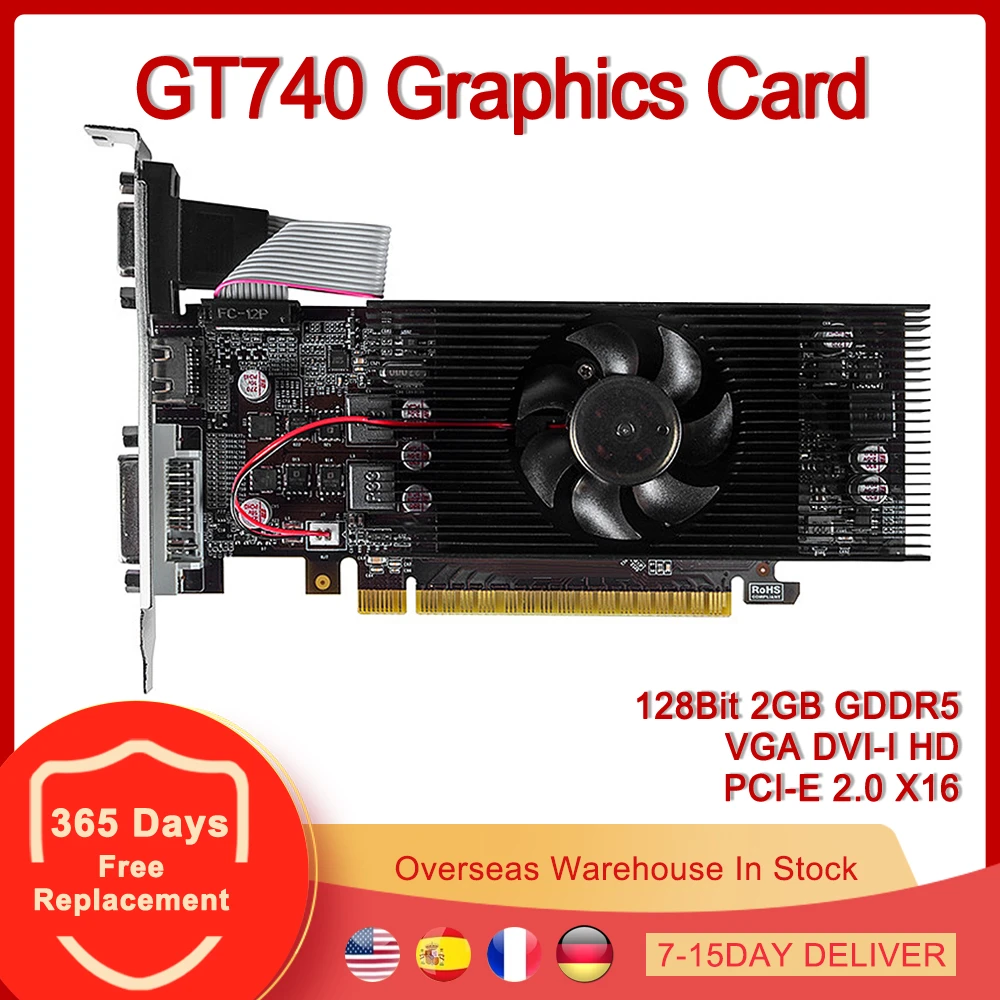 latest gpu for pc GT740 Graphics Card 128Bit 2GB GDDR5 PCI-E 2.0 X16 VGA DVI-I HD Video Cards for NVIDIA GeForce GT 740 2G 128 Bit best video card for gaming pc