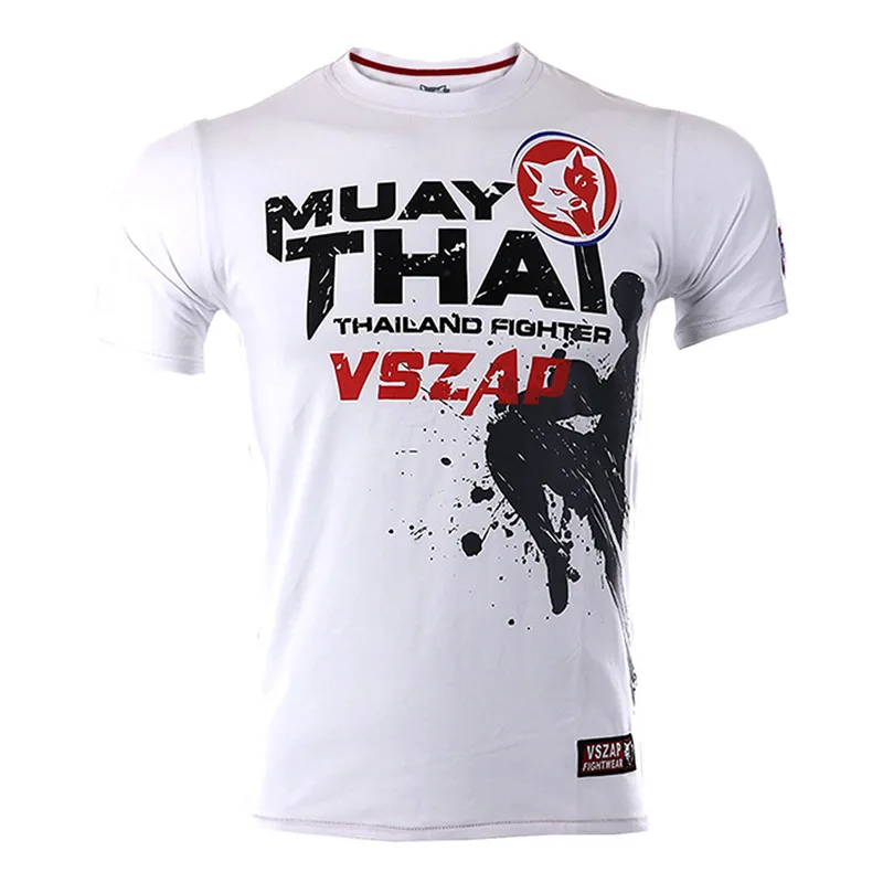VSZAP-Thai Boxing MMA T Shirt for Men Gym Tee Shirt Fighting Martial Arts Fitness Training Wolf Muay Thai Sports Apparel Mens T Shirt