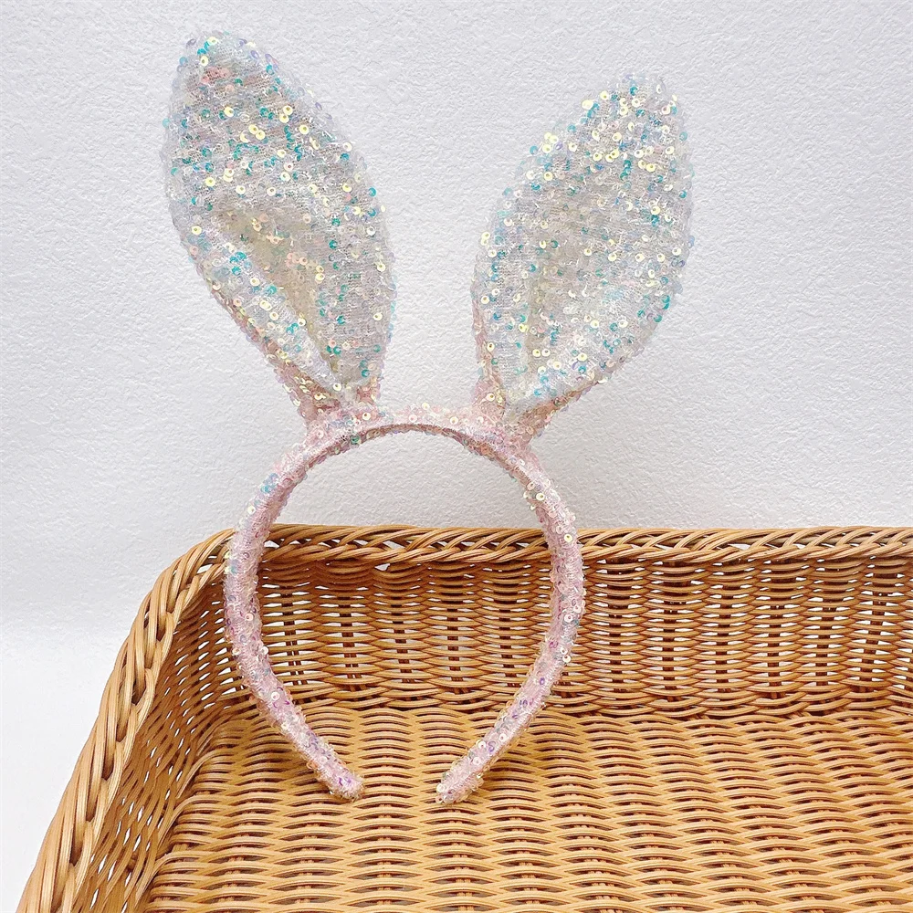 Bunte Pailletten Stirnband Kaninchen Ohren Mädchen Süße Haarband Cartoon Kinder Leistung Kopfschmuck Glitter Bunny Haar Zubehör – Detail 9