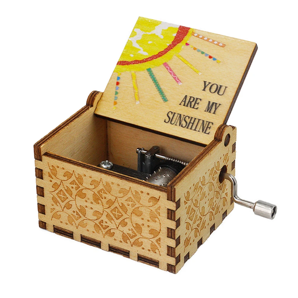 Music Box You Are My Sunshine Music Box, Color Printing Wooden Hand Crank Musical Box, Birthday Gift for Girlfriend, Children's Day Gift