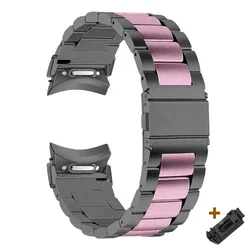 Premium No-Gap Quick Fit Stainless Steel Watch Strap Bracelet for Galaxy watch 6 5 44 (Black Pink)