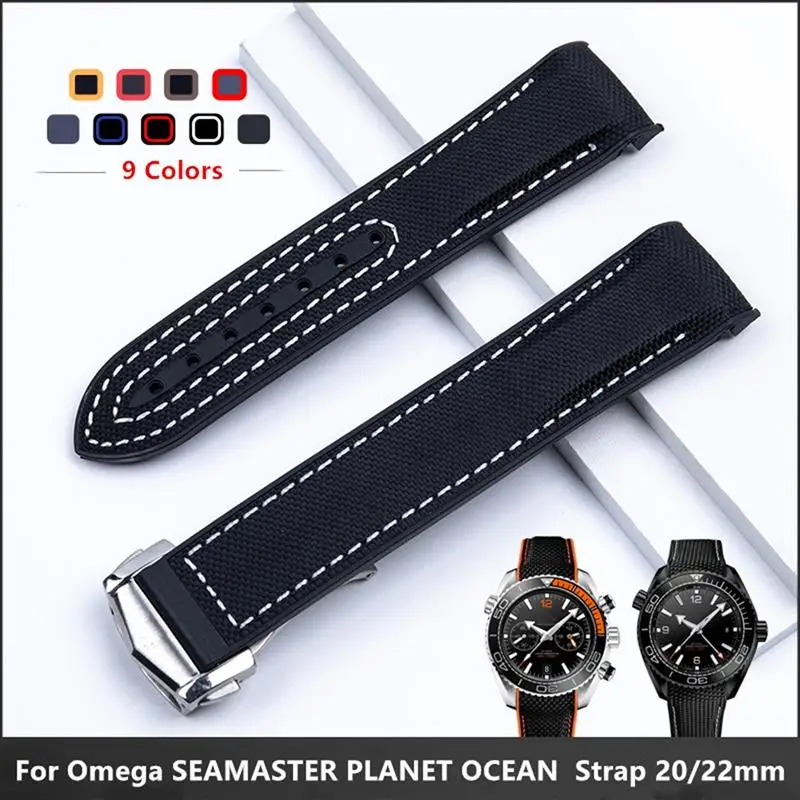 SCHIK 20mm 22mm Nylon Rubber Watchband For Omega Strap SEAMASTER PLANET OCEAN Deployant Clasp Watch Band Accessories Bracelet
