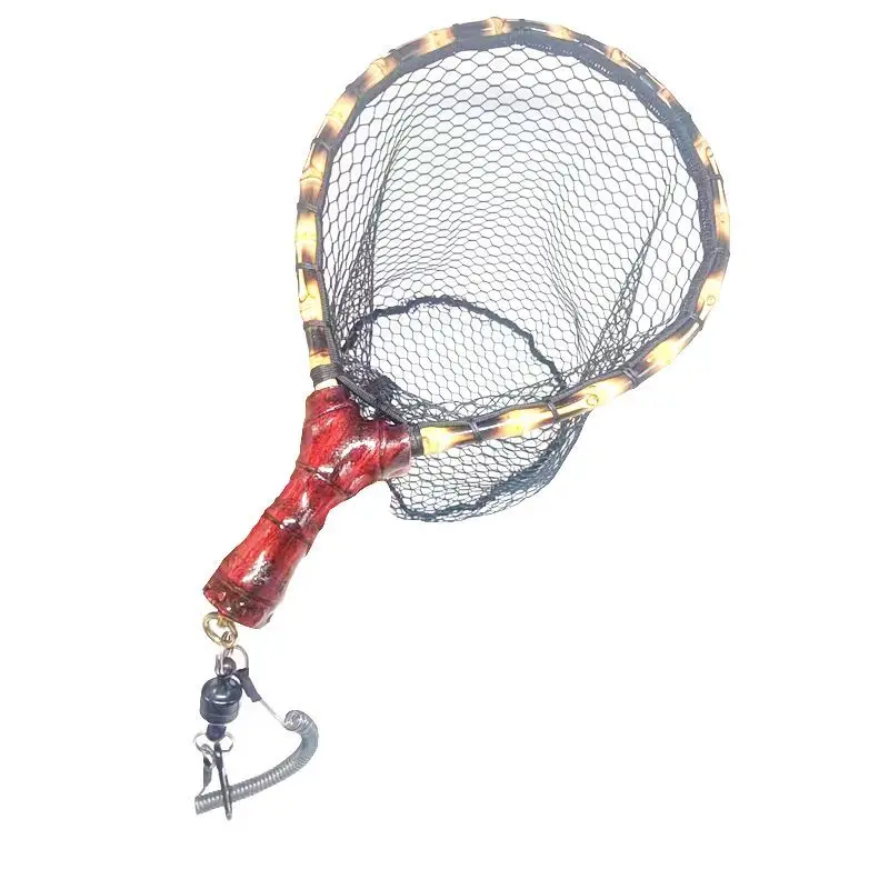 Pure Handmade Wooden handle Fly Fishing Hand Net Small Net Fly Fishing Stream Portable Bamboo Ware