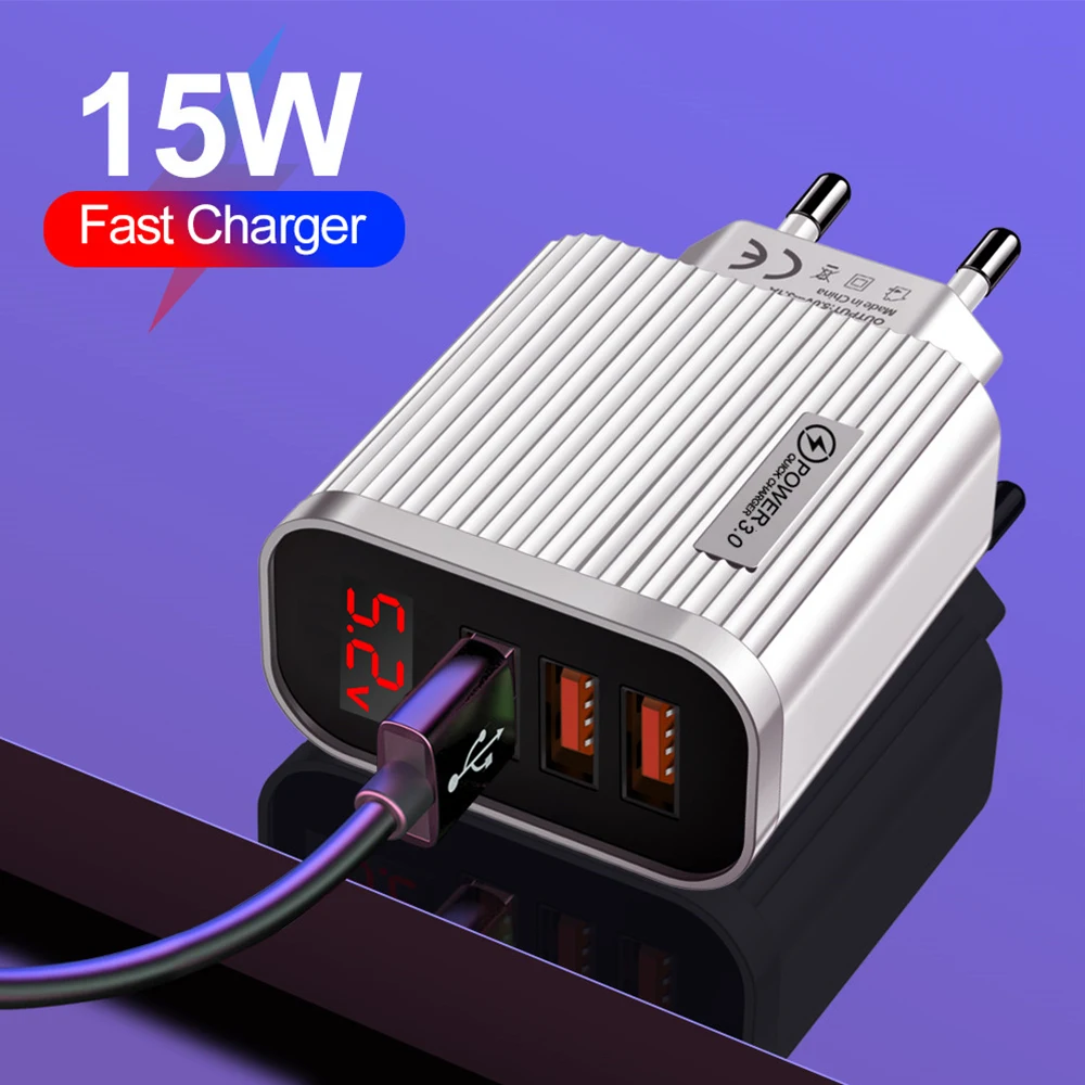 65 w charger Quick charger 3.0 USB Digital Display Charger For Iphone 12 13 Samsung Xiaomi 5V 3A LED Fast Charging 3-Port Wall Phone Charger quick charge 3.0