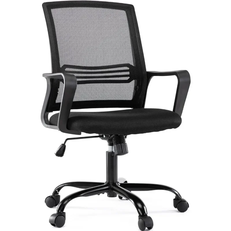 

AFO Home Office Computer Desk Chairs Mid Back, Rolling Swivel with Lumbar Support and Armrests, Black Office Chair