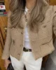 Chic Female Tweed Basic Jacket Coat Women Clothing Woolen Outerwear Long Sleeve Front Button Female Outerwear Chic Tops 1