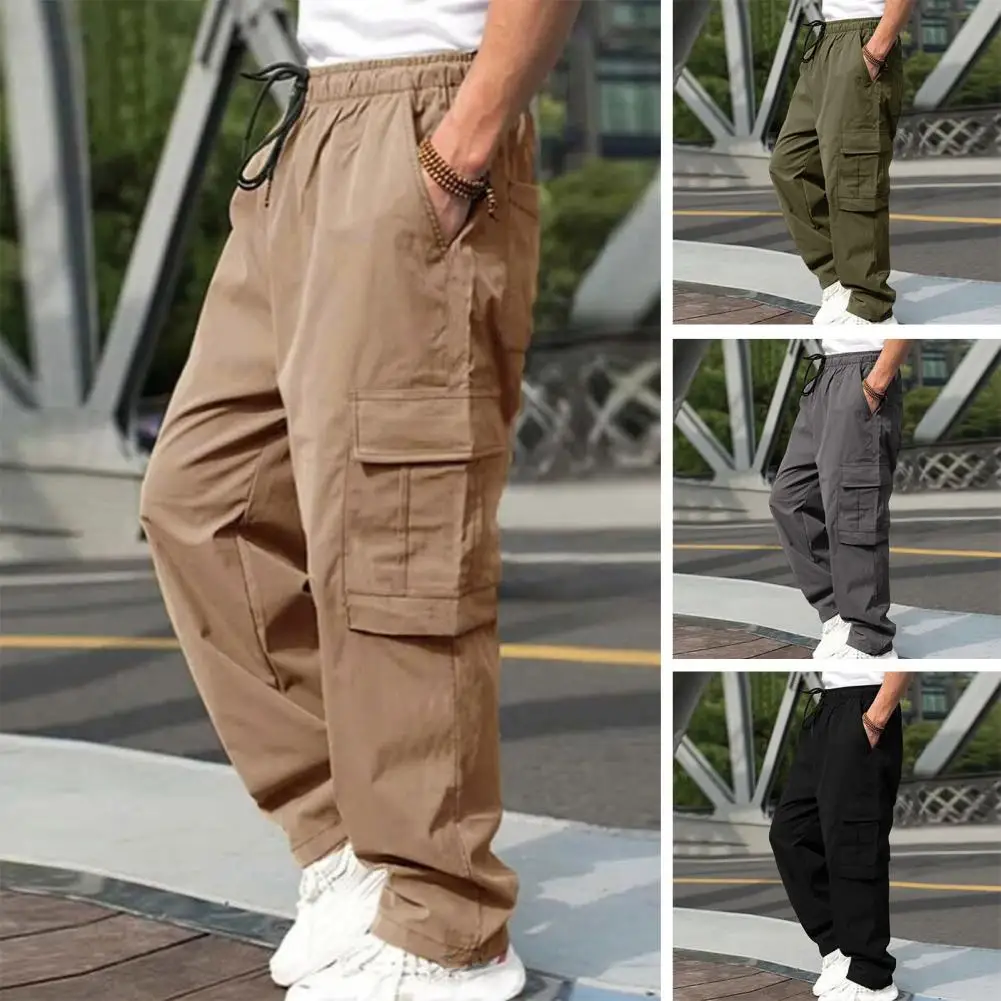 

Men Sweatpants Streetwear Men's Cargo Pants with Drawstring Waist Multiple Pockets for Comfortable Stylish Everyday Wear