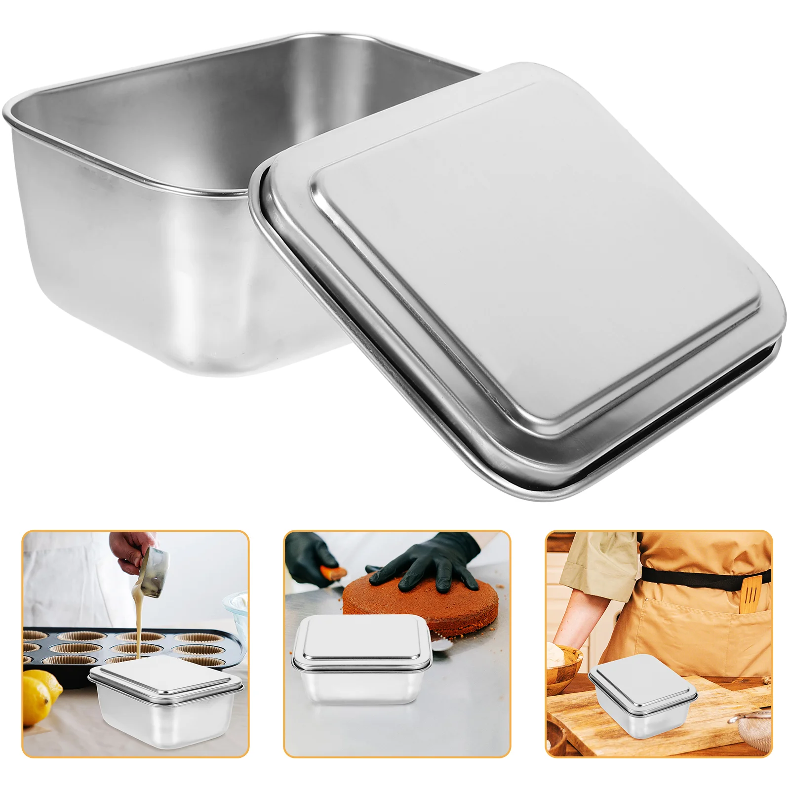 

Stainless Steel Square Flat Plate Tiramisu Vessel with Lid Thickened Tray Steaming Cake Pan Cookie Boxes Small Chassis