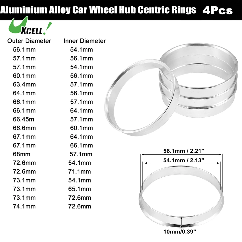 Lot De 4 Anneaux De Centrage Pour Jantes - Alésage 64.1mm, Alliage Aluminium, OD 70.1mm