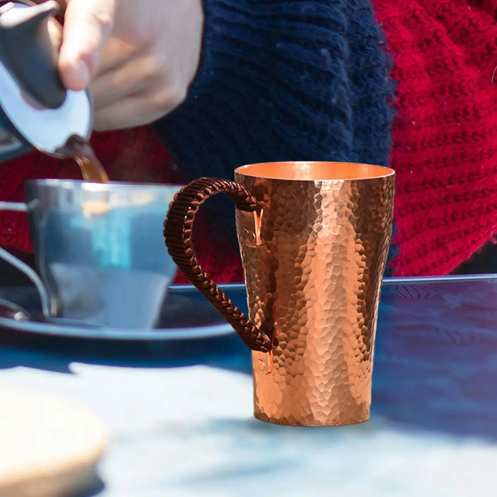Copper Coffee Mug Handmade Pure Copper Cup Sturdy Easy Clean Copper Tea Cup 400ml Water Mug Drinkware for Beverage Hosuehold