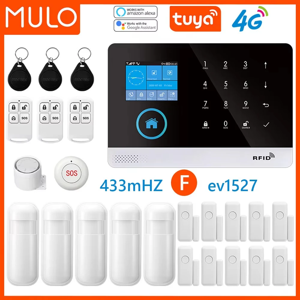 Security Alarm System Home Burglar WiFi GSM 4G Wireless Tuya Smart House App 433MHz With Screens PIR Motio