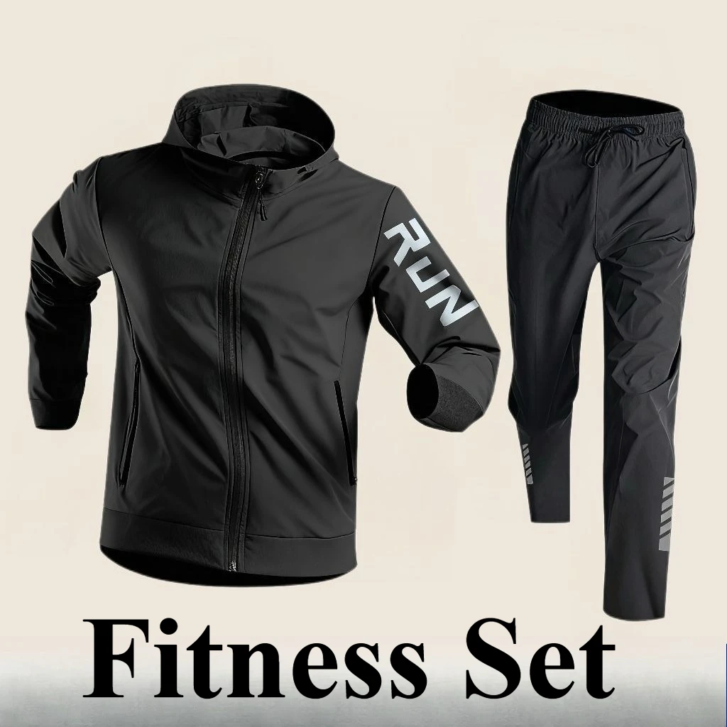 2025 Men's Gym Training Sportswear Running Sets 2 Piece Tracksuit Sports Suit Jacket+Pant Outdoor Workout Morning Run Clothing