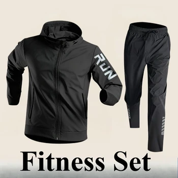 2025 Men's Gym Training Sportswear Running Sets 2 Piece Tracksuit Sports Suit Jacket+Pant Outdoor Workout Morning Run Clothing