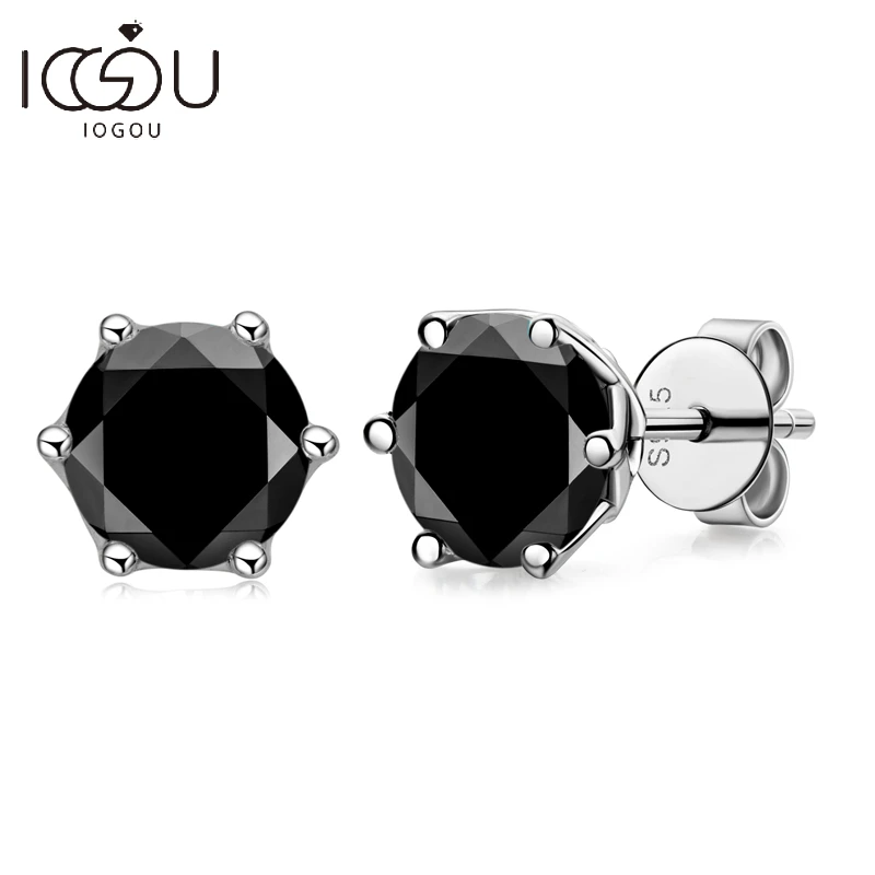 IOGOU Morden Real 1 Carat Black Moissanite Stud Earrings For Men 100% 925 Sterling Silver Black Earring Women Men Jewelry Gifts 1 IOGOU Morden Real 1 Carat Black Moissanite Stud Earrings For Men 100% 925 Sterling Silver Black Earring Women Men Jewelry Gifts 1