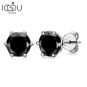 IOGOU Morden Real 1 Carat Black Moissanite Stud Earrings For Men 100% 925 Sterling Silver Black Earring Women Men Jewelry Gifts 1