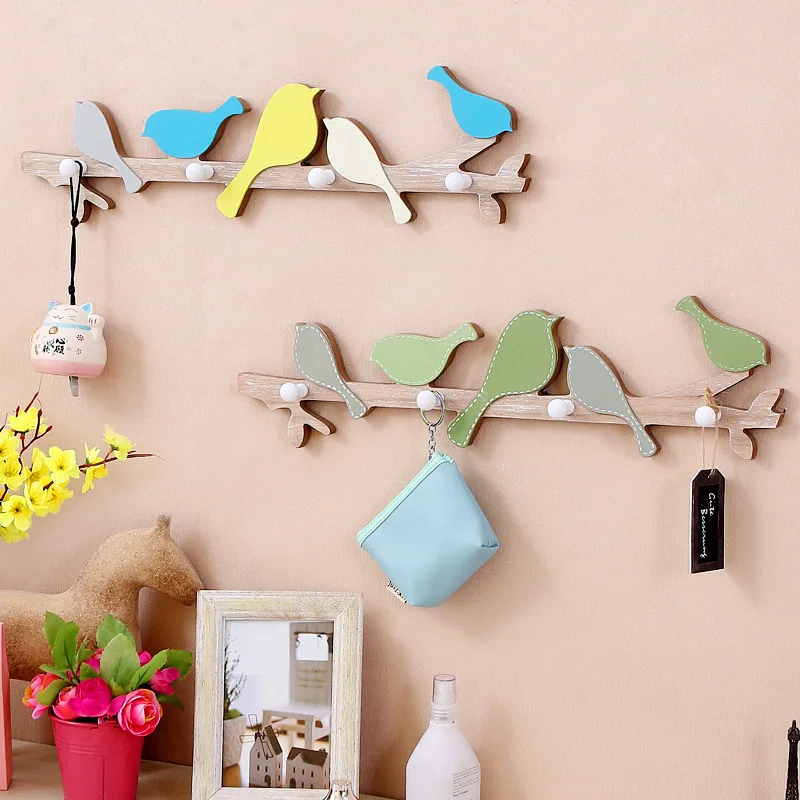 

1Pcs Wall-Mounted Garden Wooden Bird Hooks Household Decoration Kitchen Supplies Storage Behind The Door Key Towel Coat Hat Rack