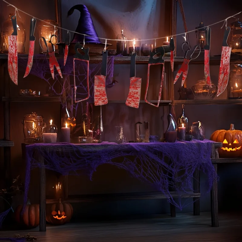 Halloween Bloody Knife Banner  Horror Hanging Decoration Halloween Bar Club Zombie Vampire Party Decorations Supplies