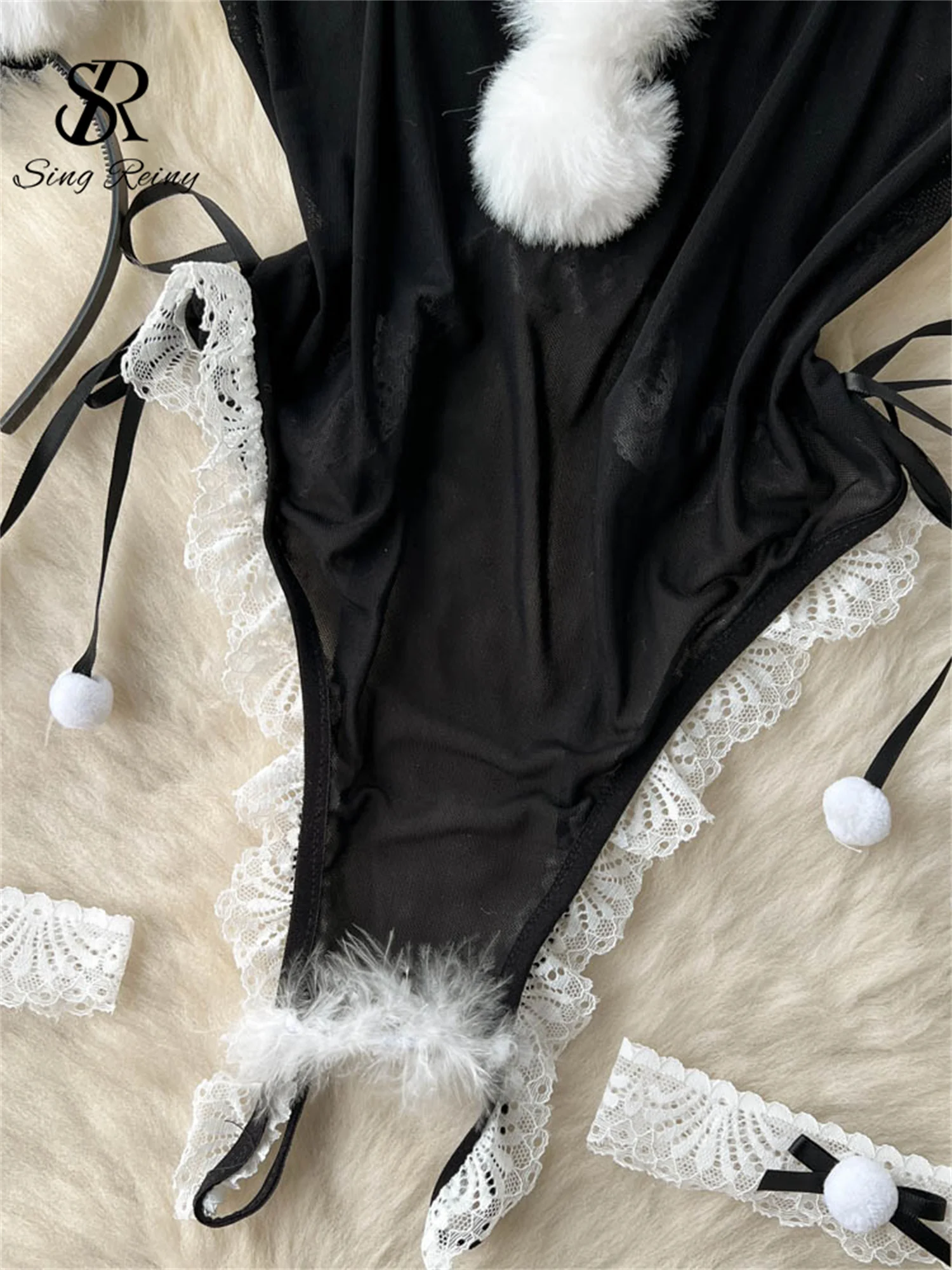 SINGREINY Cosplay Rabbit Maid Sexy Bodysuits Ladies Lace Splice Fur Strap  Slim Jumpsuit 2023 Transparent Erotic Porno Nightwear - AliExpress
