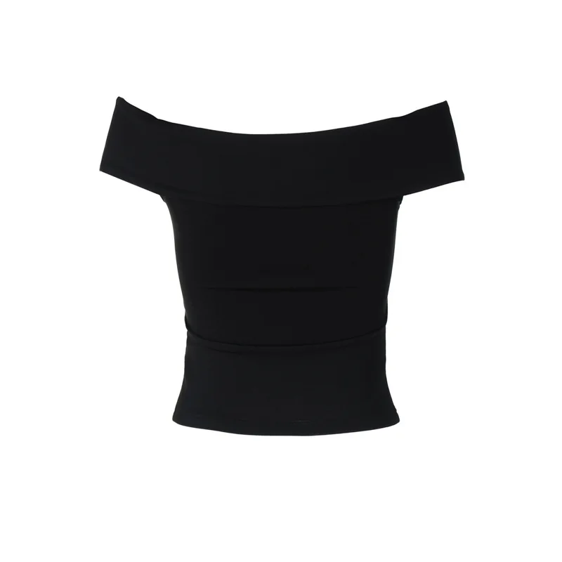 Camiseta con hombros descubiertos y fruncido para mujer, sexy, sin mangas, de color liso, ajustada, con cuello barco, estilo urbano