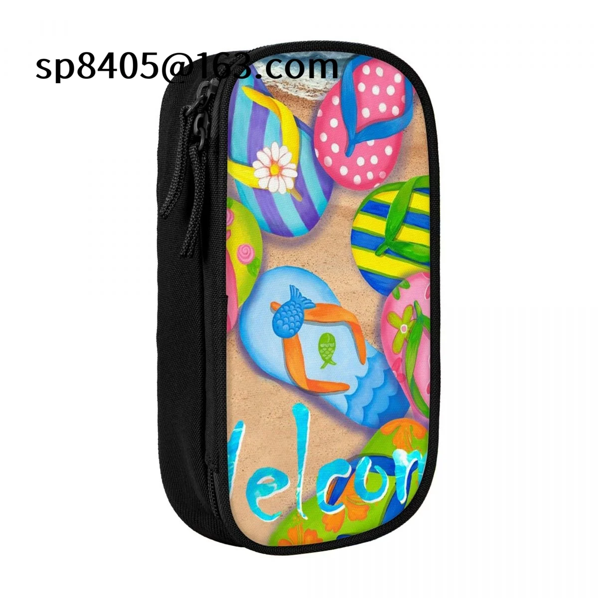 

Flip Flops On Summer Beach Pencil Case Pouch Large Big Capacity Aesthetic Pen Bag School Supplies for Men Women Boys Girls