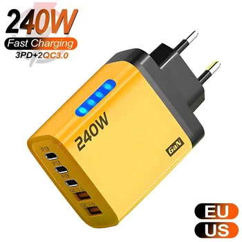 Caricatore USB C da 240 W Ricarica rapida QC 3.0 PD Adattatore per caricabatterie per telefono di tipo C a ricarica rapida per caricabatterie USB da parete iPhone Samsung Xiaomi