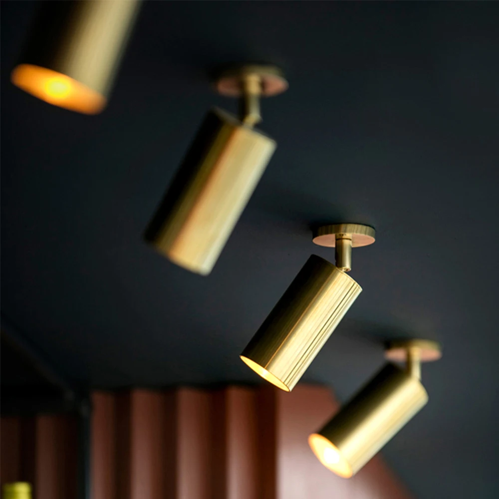 

Nordic gold surface mounted ceiling spotlights living room bar restaurant LED creative three-head track spotlight