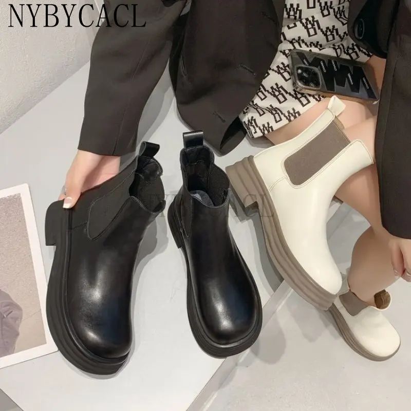 

Women Boots 2023 Autumn Female Fashion Casual Ankle High Top Chelsea Boots For Girl Shoes Waterproof Thick Sole Platform Spring