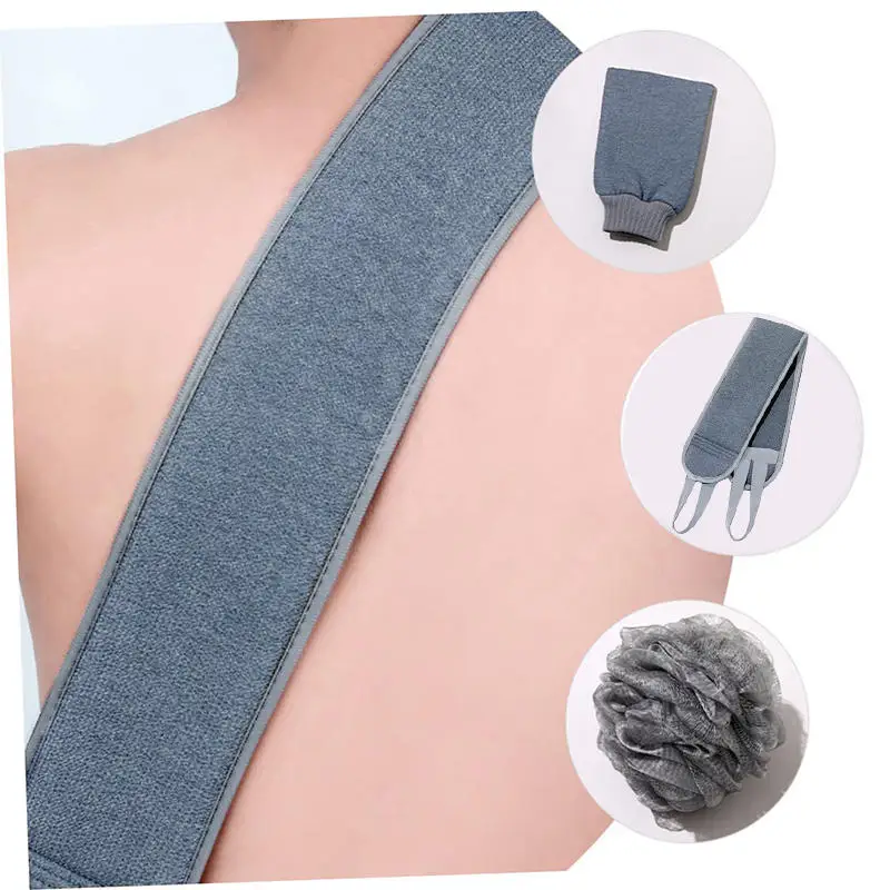 Back Scrubbing Towel Dual Sided Durable Exfoliating Body Towel Back Strap Unisex Detox Mud Scrub Extended Back Bathing Towel 2