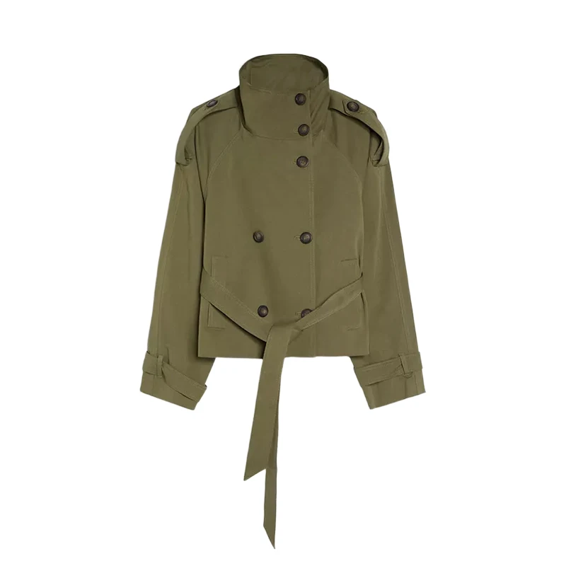Elegante Damen-Windjacke mit Stehkragen, Doppelreihig, Langarm, Taschen, Damenjacke 2026 Frühling Herbst, Damen-Pendler-Oberteil – Detail 3