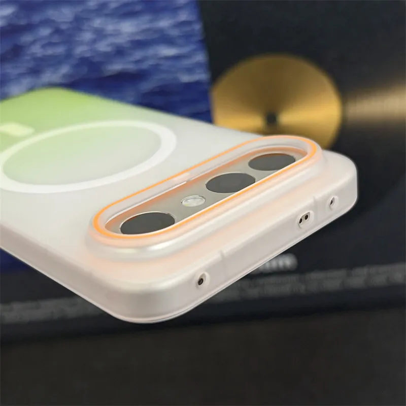 Luxury Magnetic Gradient Semi-Transparent PC Phone Cover with Wireless Charging Compatibility
