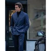 Navy Blue Double Breasted Straight Men Suit Two Pieces(Jacket+Pants) Lapel Outfits Chic Casual Party Prom Wedding Set 1