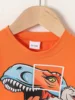 Spring And Autumn Cartoon Dinosaur Print Orange Long Sleeve Full Print Pants Fabric Soft Suitable For Outdoor And Base Wear Suit 3
