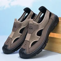 Men's Summer Breathable Mesh Sandals Water Shoes Outdoor Casual Beach Shoes Slip-On Comfortable PU Bottom Grid Lined Shoes