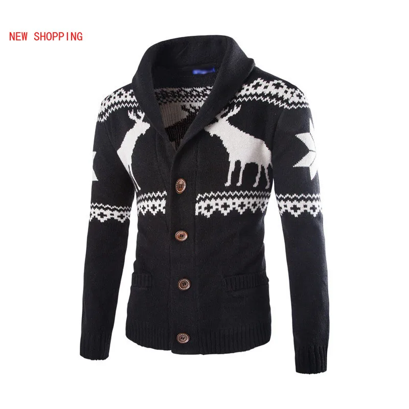 

Spring Autumn Fashion Warm Christmas Sweater Men Deer Printed Jacket Coat Casual V Neck Knitting Mens Cardigan Sweaters Brand
