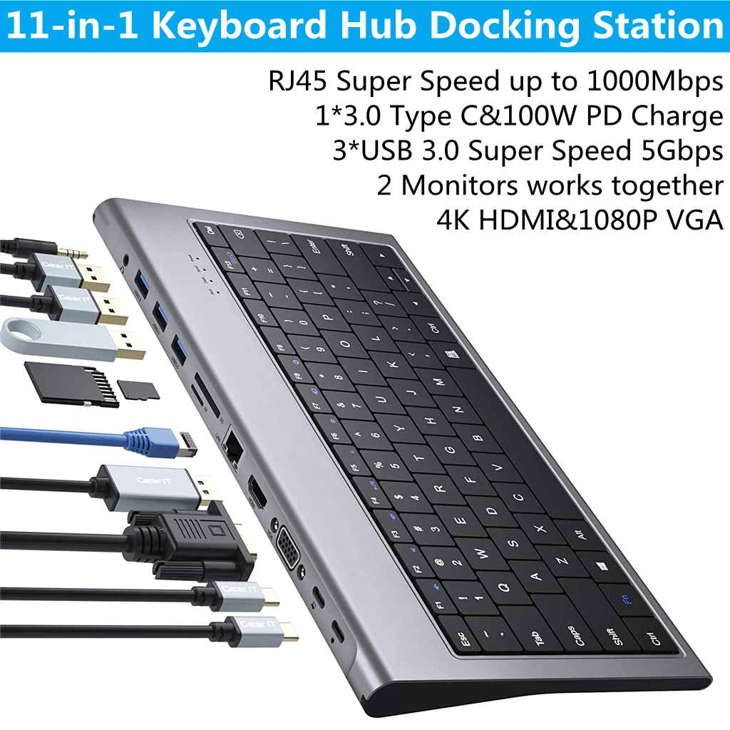 Док-станция 11 в 1 с клавиатурой USB 100 HDMI 4K SD Micro |