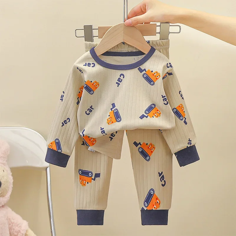 

New Kids Pure Cotton Pajamas Boys Girls Cartoon Long Sleeve T-Shirt Top + Pants Baby Autumn Sleepwear Underwear Clothes Sets
