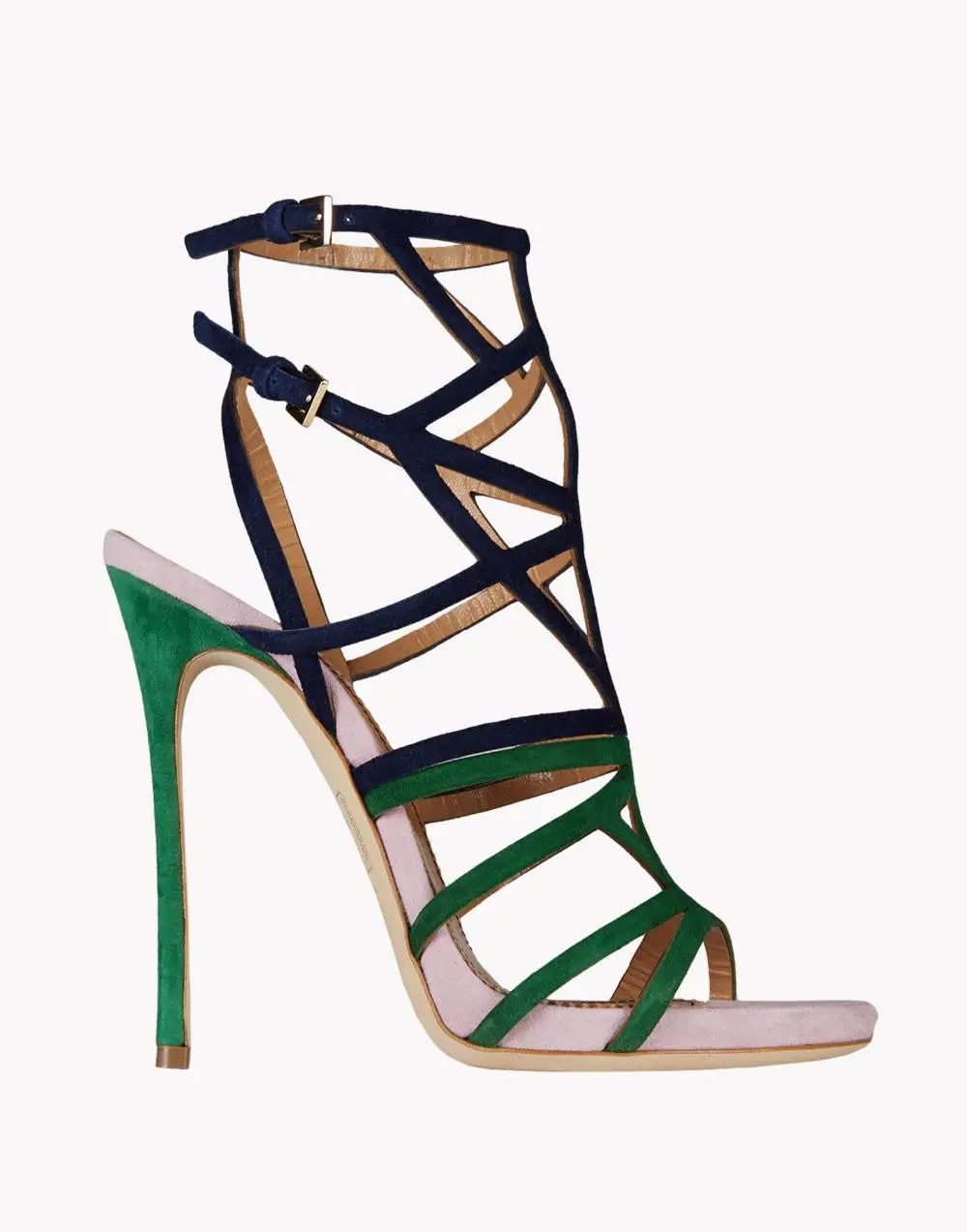 

Name Fashion patchwork suede strap crisscross sandals contrast color strappy sandals double ankle buckle strap high heel sandals