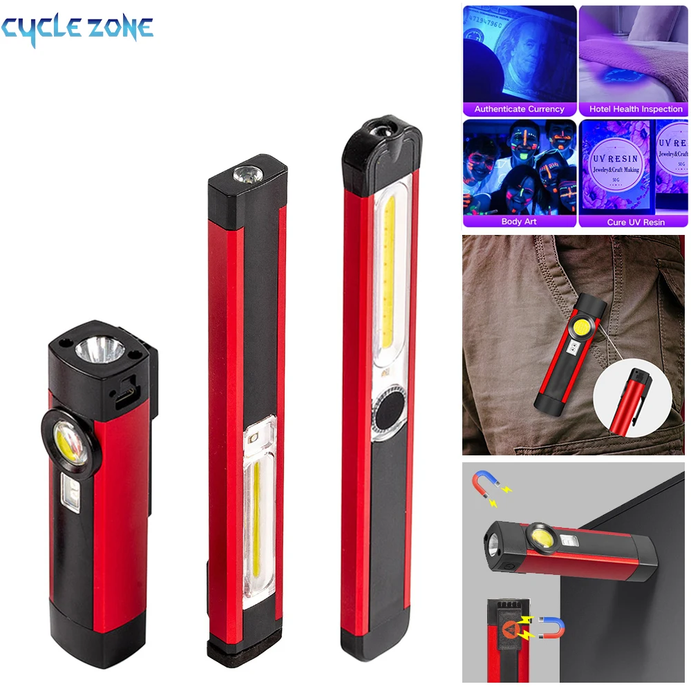 

Mini LED Flashlight USB Rechargeable UV Lamp Magnetic 5 Modes Light COB Working Light Waterproof Flashlight for Outdoor Camping