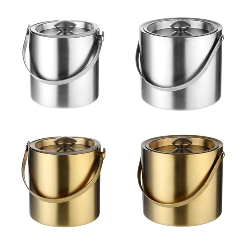 Double Wall Insulated Ice Bucket With Lid Stainless Steel Ice Bucket Wine Chiller Great for Home Bar Keep Cold & Dry