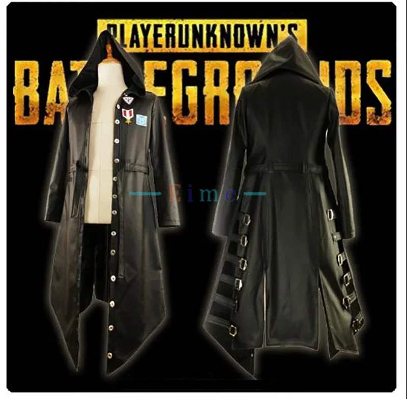 

Game PUBG Playerunknown's Battlegrounds Cosplay Costume Halloween Carnival Long Sleeve Trench PU Leather Punk Coat Custom Made