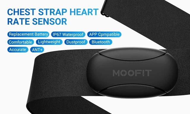 MOOFIT Heart Rate Monitor Chest Strap,Bluetooth & ANT+ Heart Rate Monitor, IP67 Waterproof HRM HR Sensor Compatible with Zwift, W