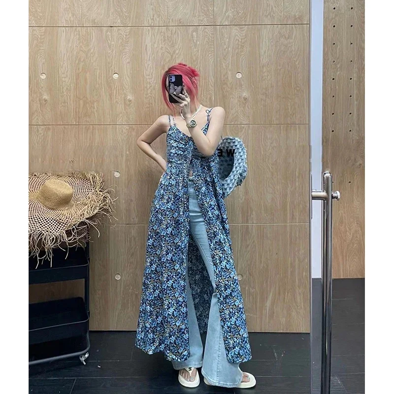 Women's Summer Floral Vintage Long Bandage Dress Shirt Blouse Strap Dress women chiffon blouse floral print long puff sleeve tube top crop top ruffle bandage square collar sexy blouse pleated shirt