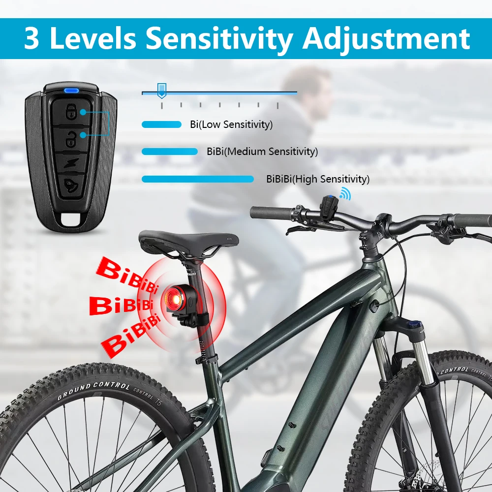 Waterproof Smart Auto Brake Sensing Light Wireless Bike Burglar Alarm USB Charge Remote Control Bicycle Anti Theft Lamp