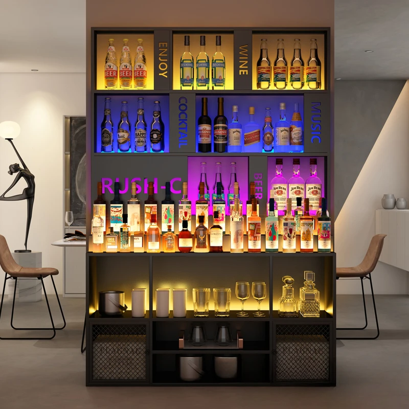 Restaurant Wine Display Cabinet Against the Wall Bar Counter Rack Shelf Mixer Commercial Cocktail Beer Cabinet